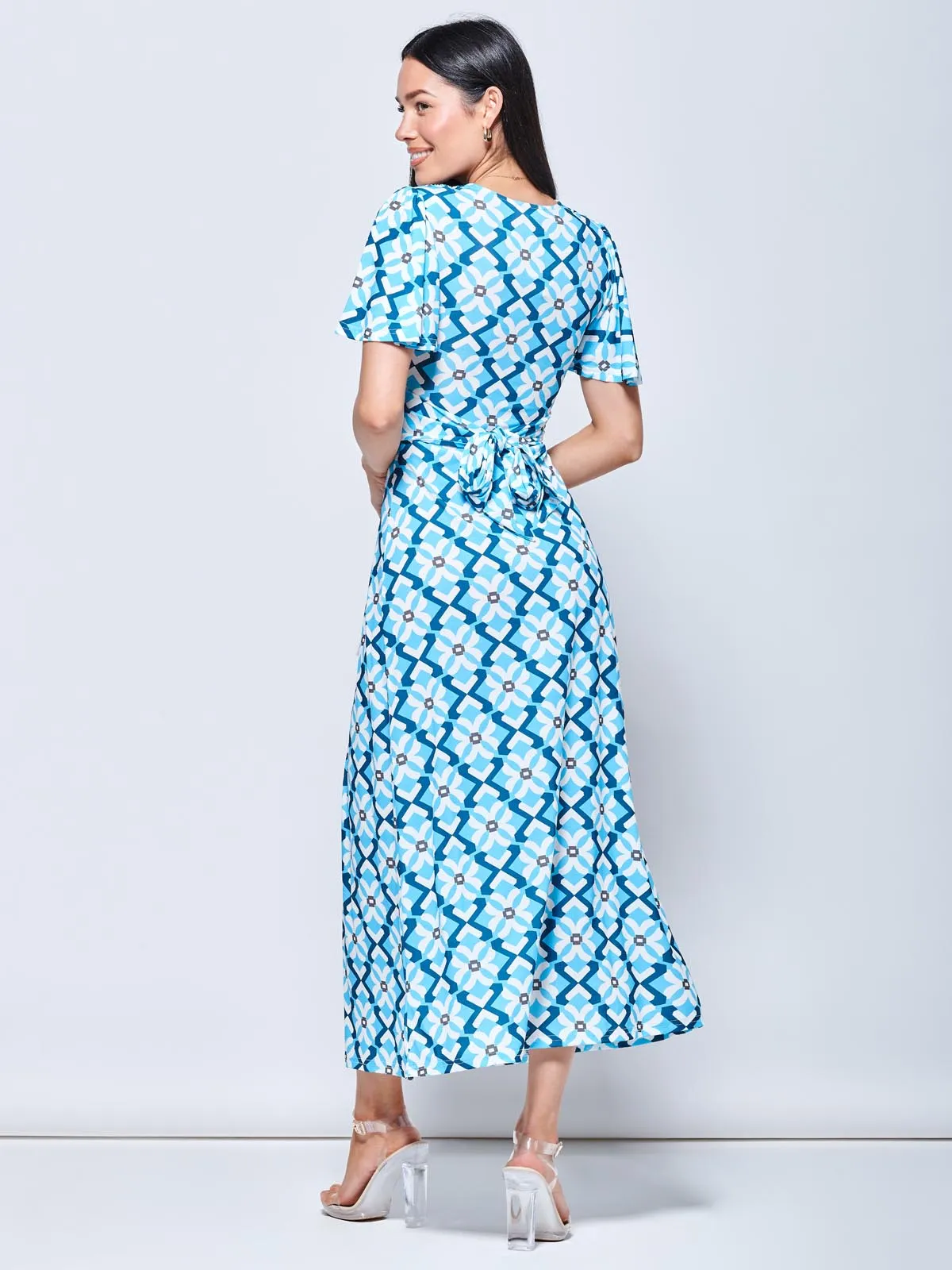 Twist Front Jersey Maxi Dress, Blue Geo