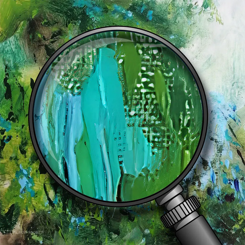 Vertical blue & green abstract floral wall art print