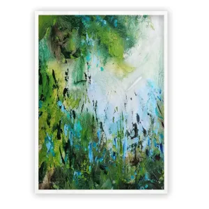 Vertical blue & green abstract floral wall art print