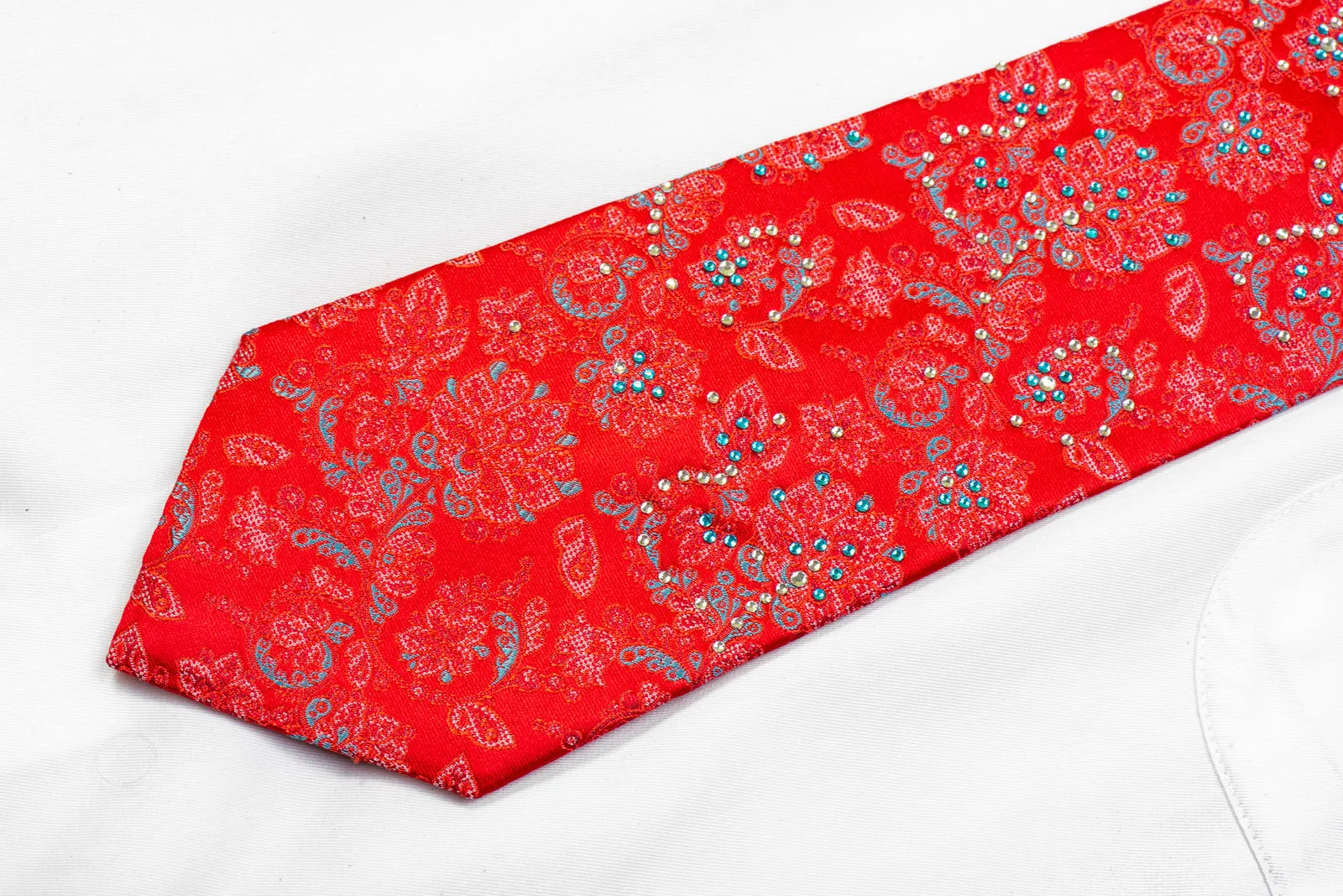 Vito Rufolo Rhinestone Silk Necktie Anthemion On Red