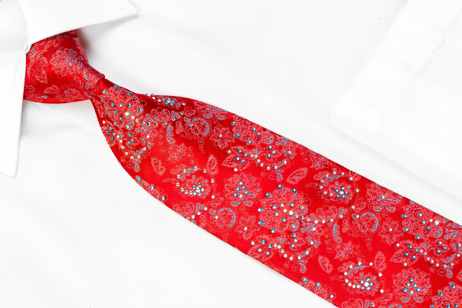Vito Rufolo Rhinestone Silk Necktie Anthemion On Red