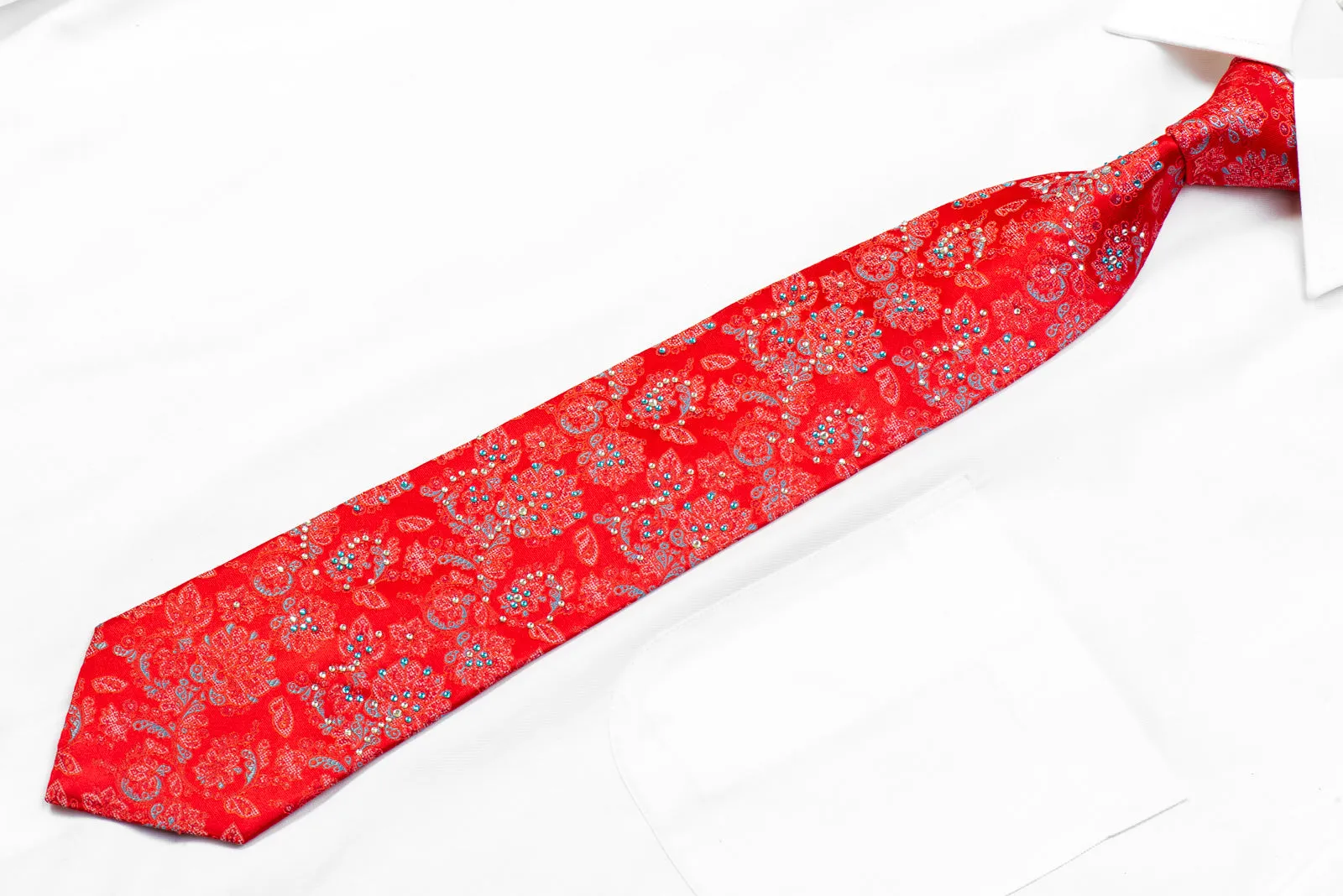 Vito Rufolo Rhinestone Silk Necktie Anthemion On Red