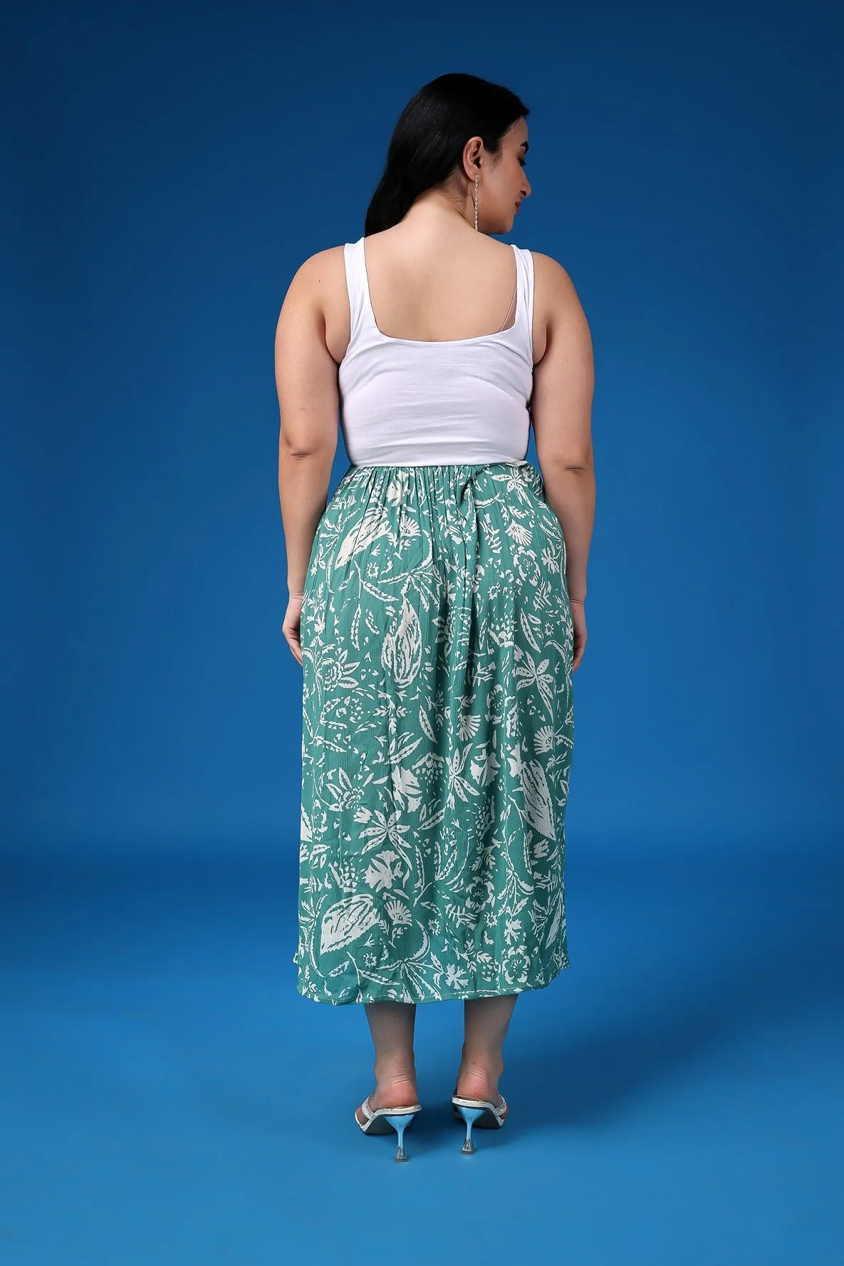 White & Green Leaf Printed Dress