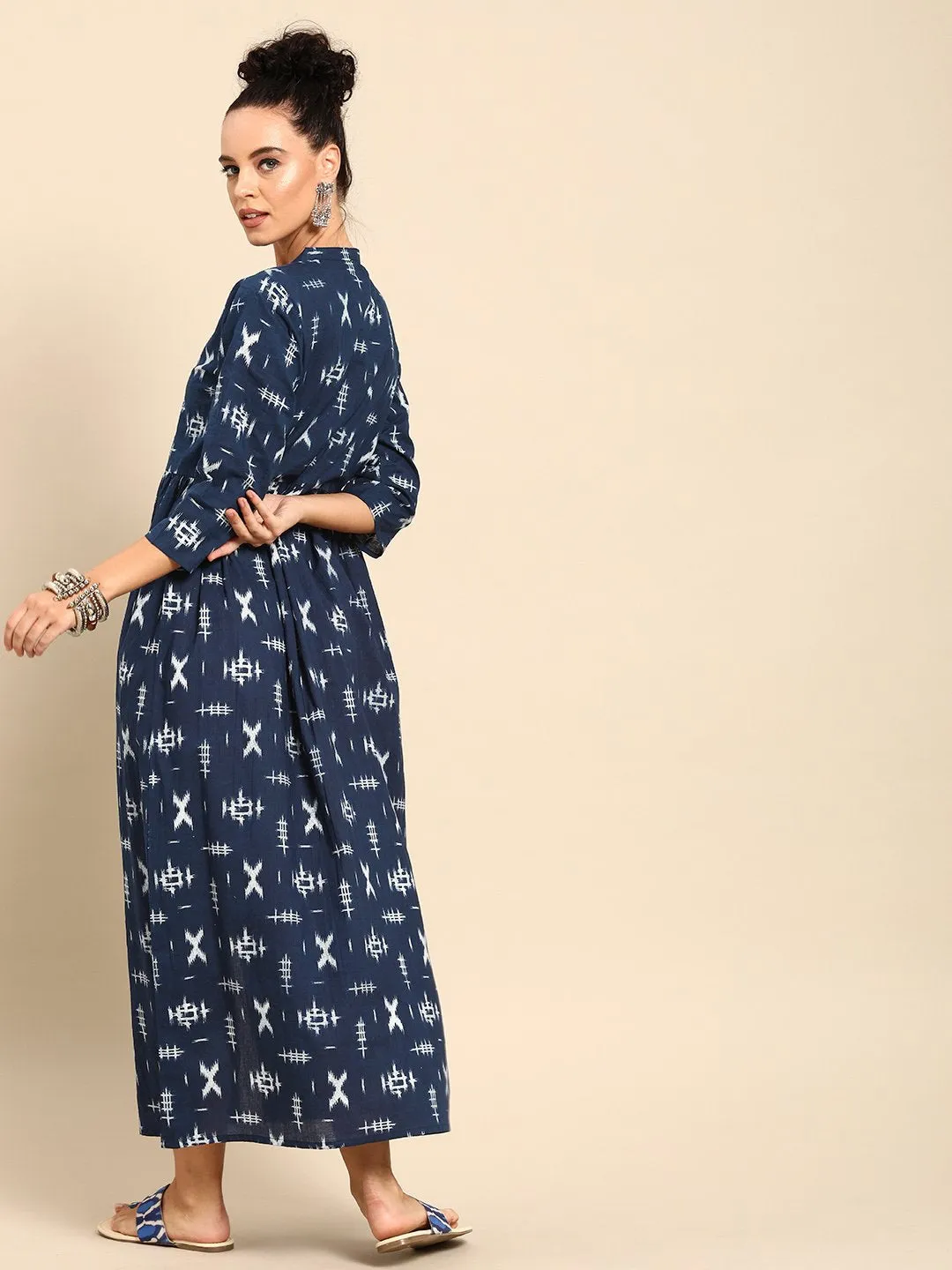 Women Blue Printed A-Line Dress
