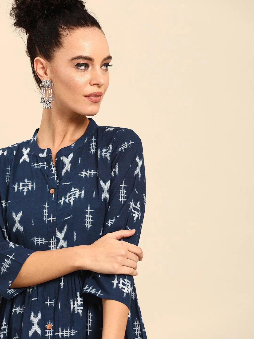 Women Blue Printed A-Line Dress